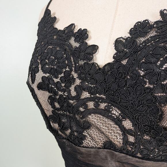 Vintage Cache Prom Dress Maxi Gown 8 Black Tan Lace Empire Y2K 90S Fairy Goth - Picture 6 of 14